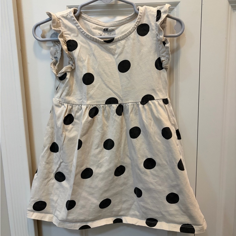 H&M Cream Dress with Black Polka Dots and Ruffle Sleeves